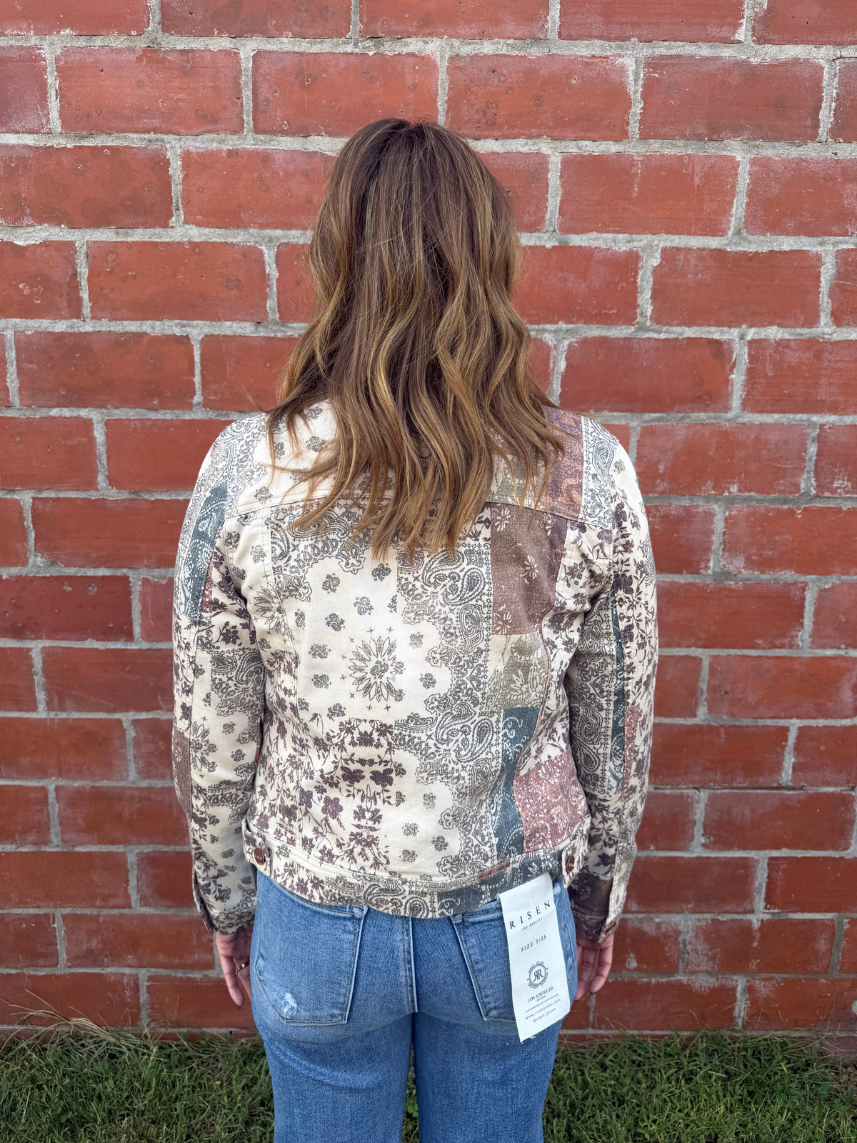Risen Cropped Patchwork Paisley Denim Jacket