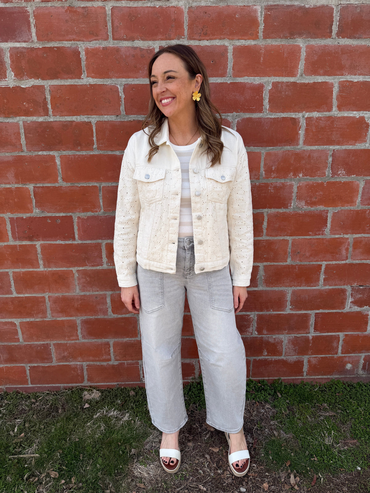 Thread & Supply Chloe Lace-Detail Denim Jacket - Ivory