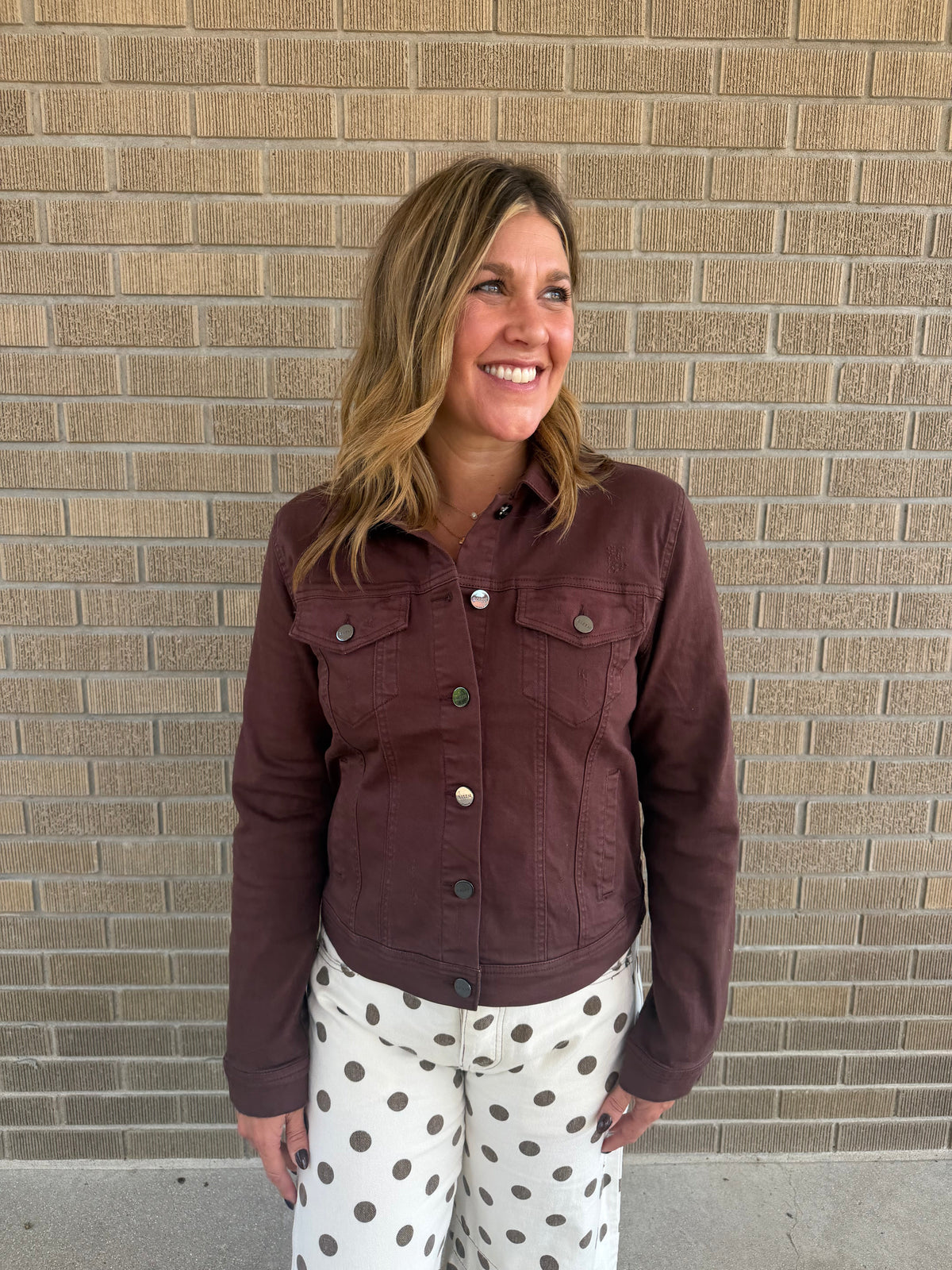 Chocolate Brown Button-Front Denim Jacket