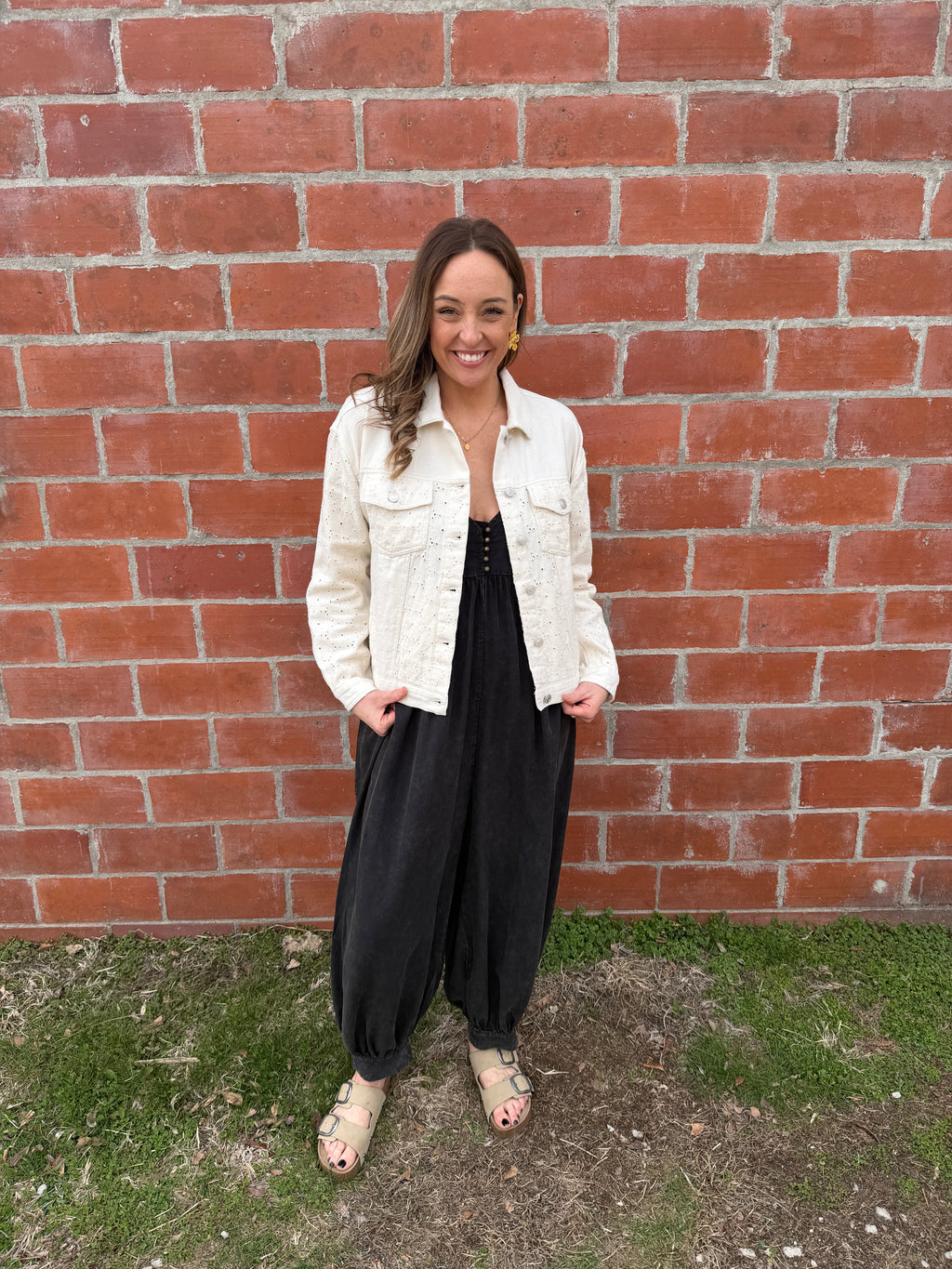 Thread & Supply Chloe Lace-Detail Denim Jacket - Ivory
