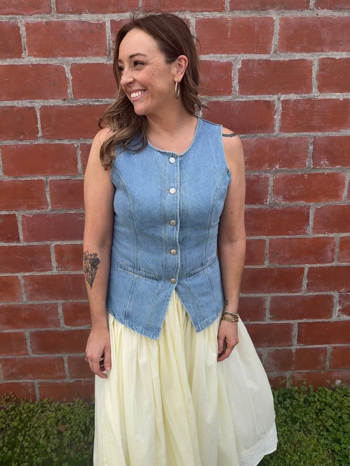 Lovely Lady Longline Denim Vest - Medium Wash
