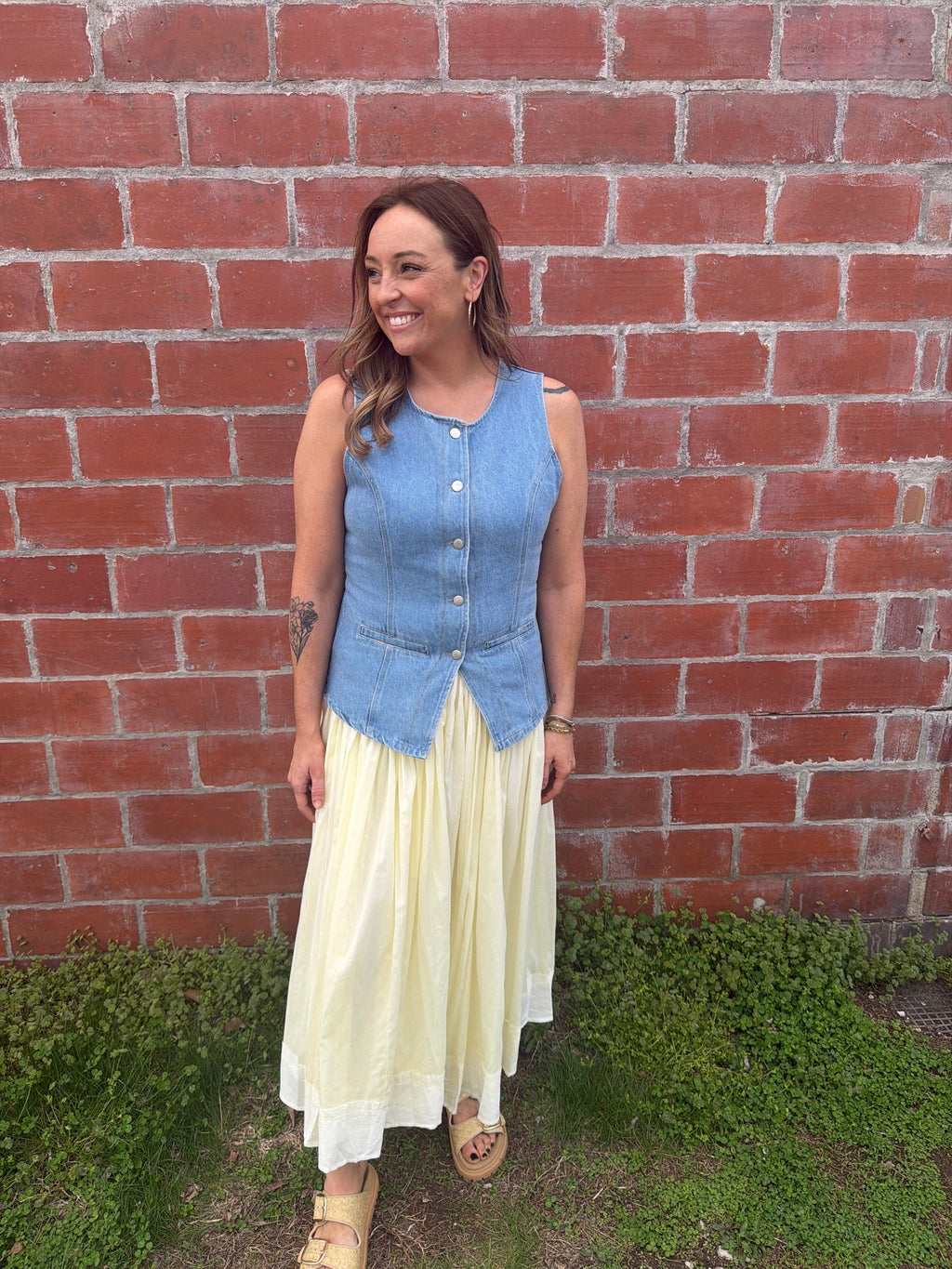 Lovely Lady Longline Denim Vest - Medium Wash