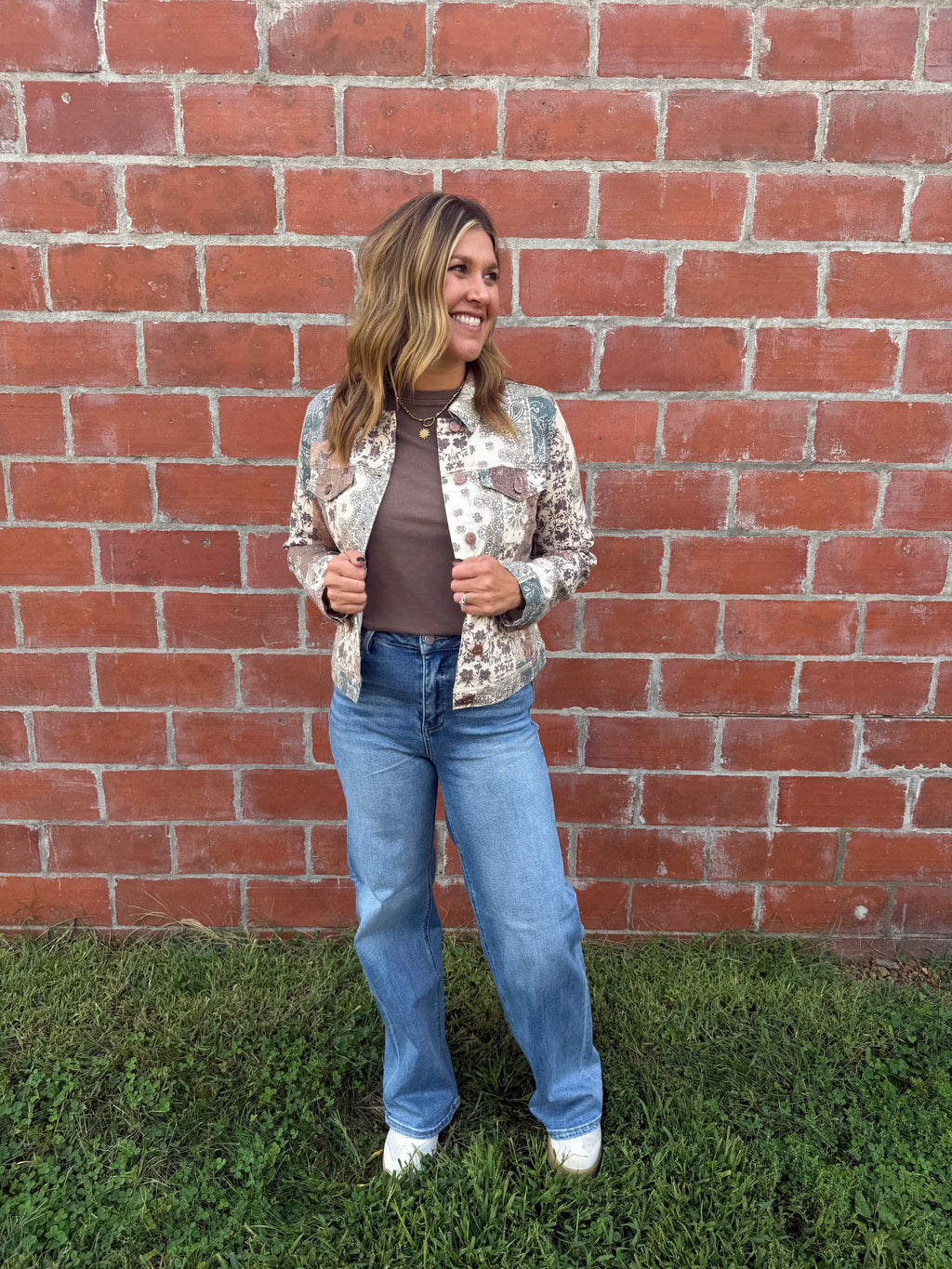 Risen Cropped Patchwork Paisley Denim Jacket