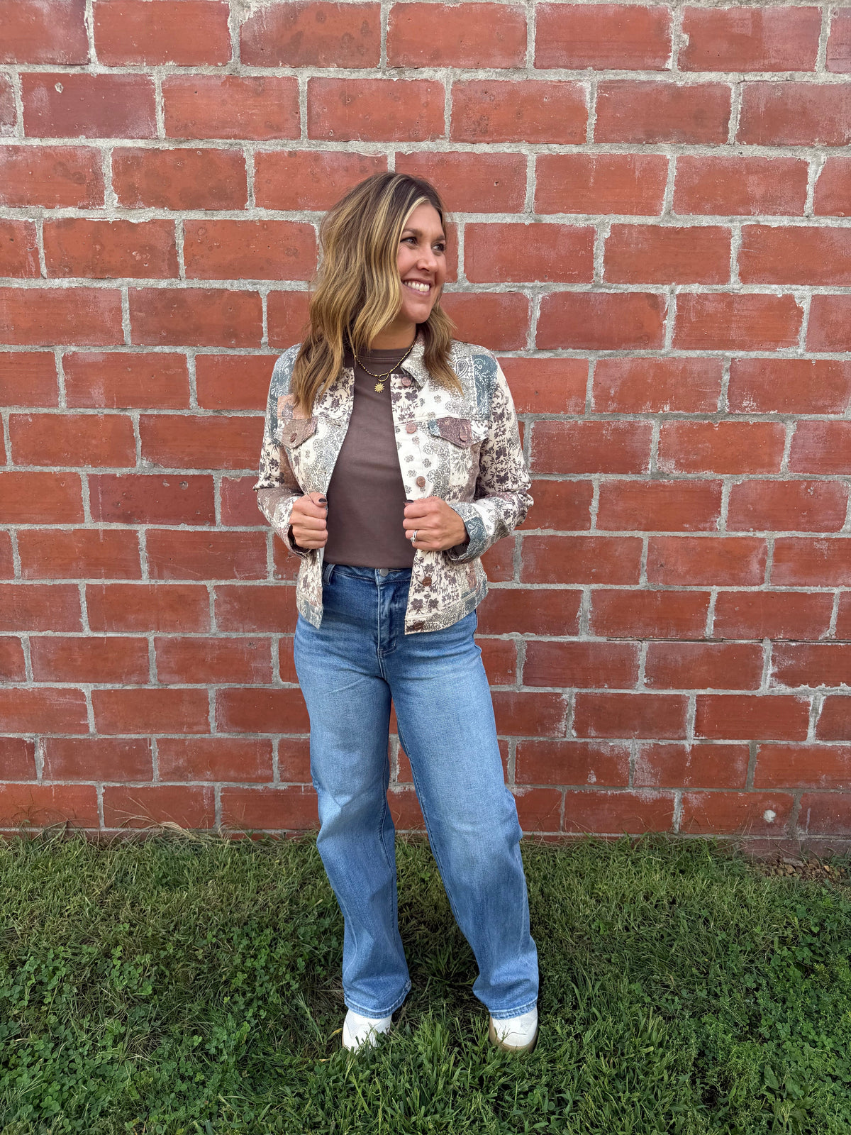 Risen Cropped Patchwork Paisley Denim Jacket