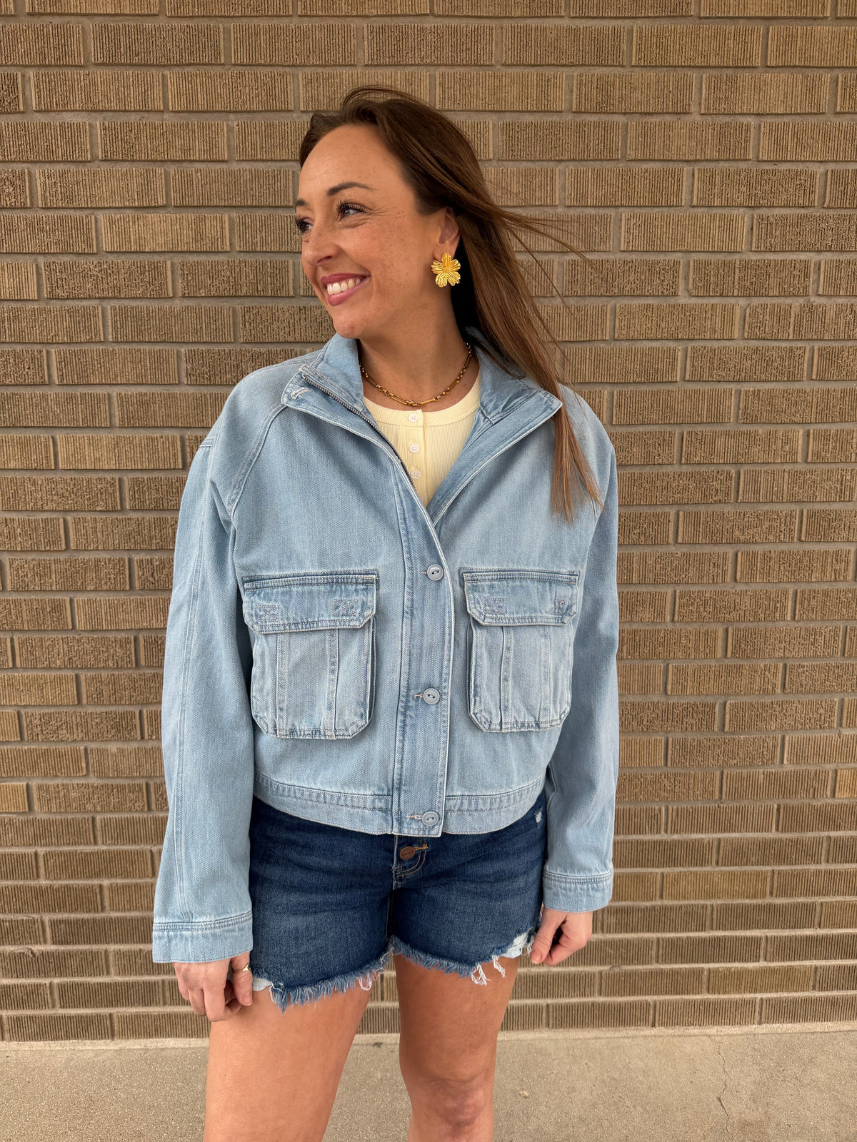Risen Cropped Boxy Denim Jacket - Light Wash