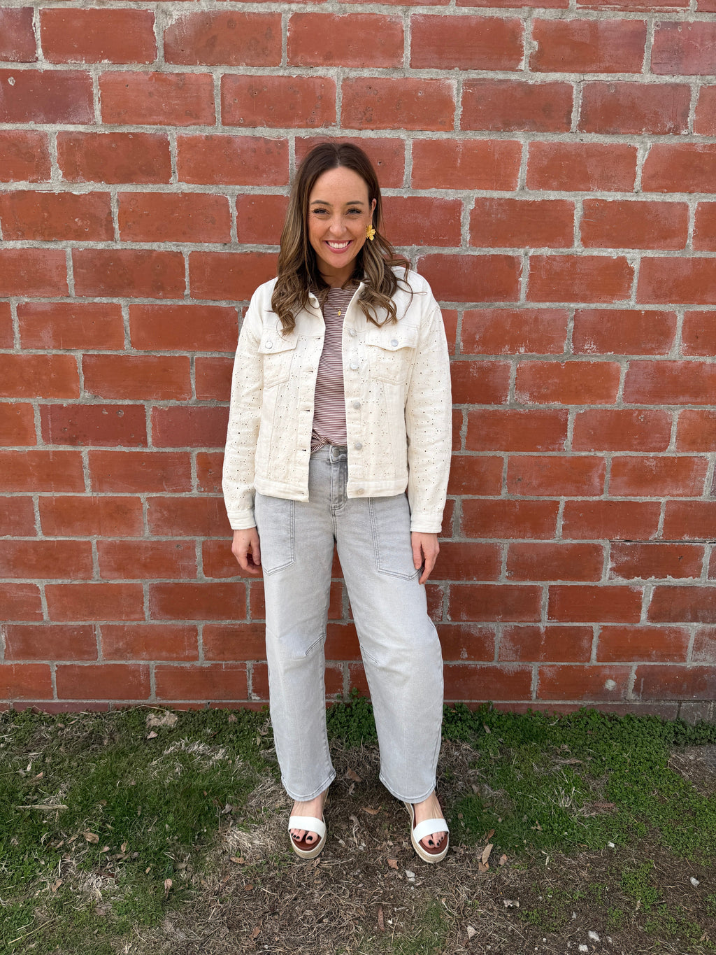 Thread & Supply Chloe Lace-Detail Denim Jacket - Ivory