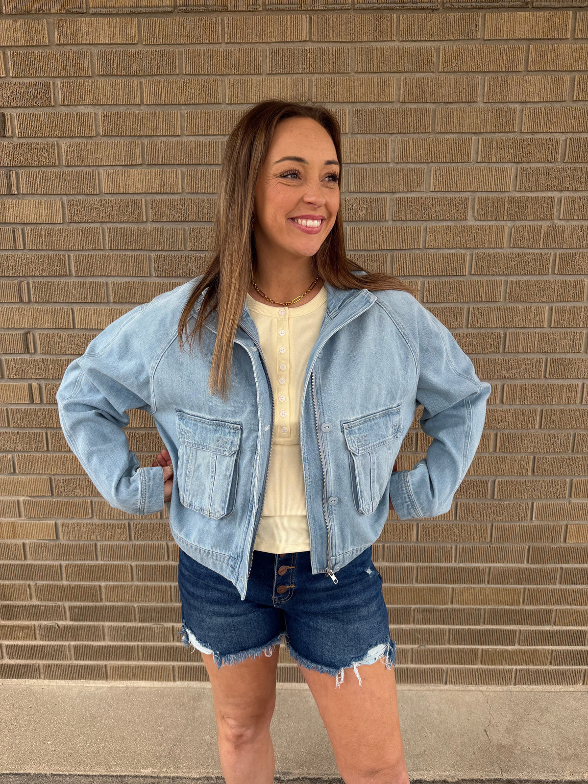 Risen Cropped Boxy Denim Jacket - Light Wash
