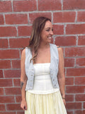Cropped Pinstripe Denim Vest