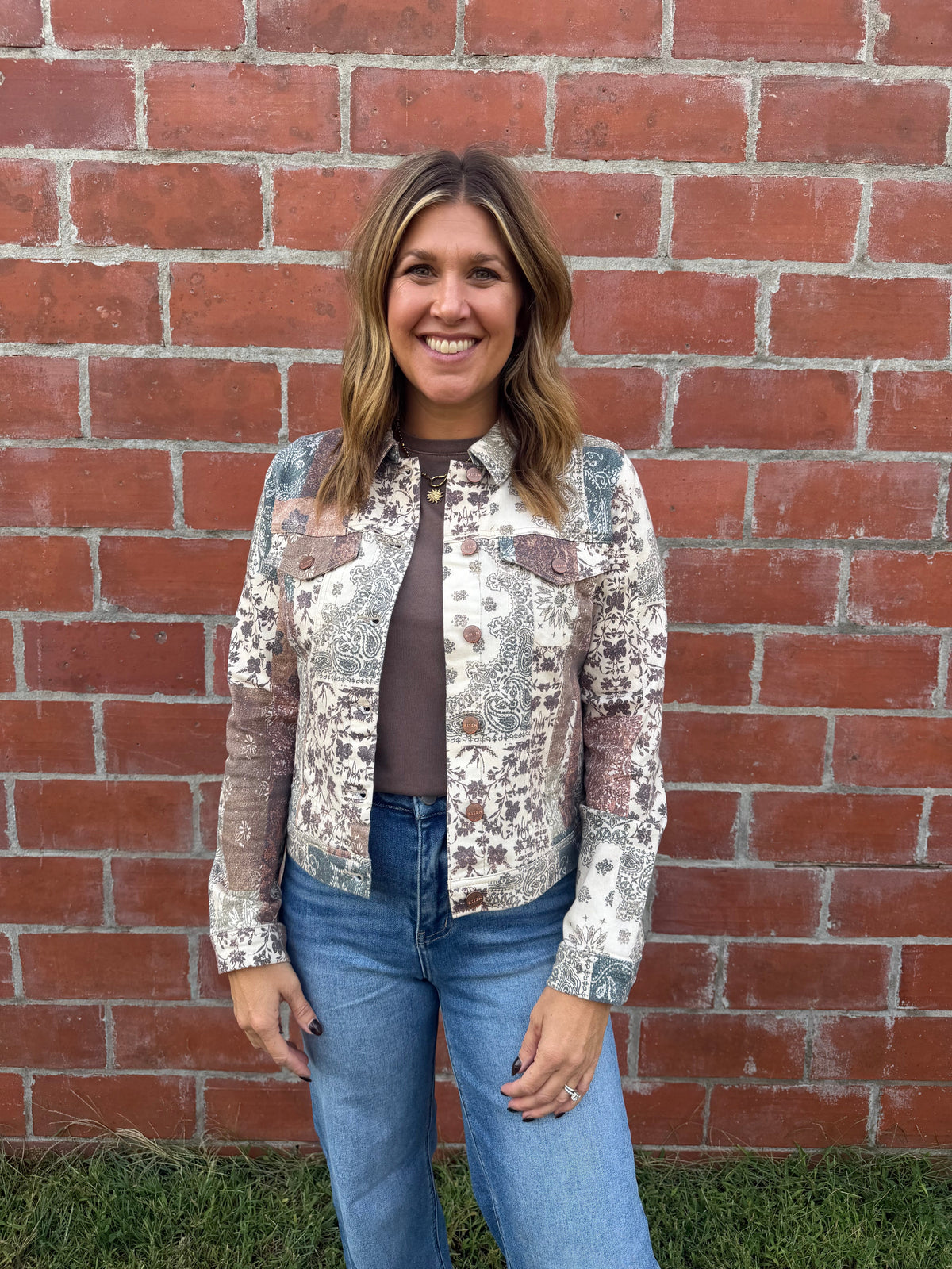 Risen Cropped Patchwork Paisley Denim Jacket